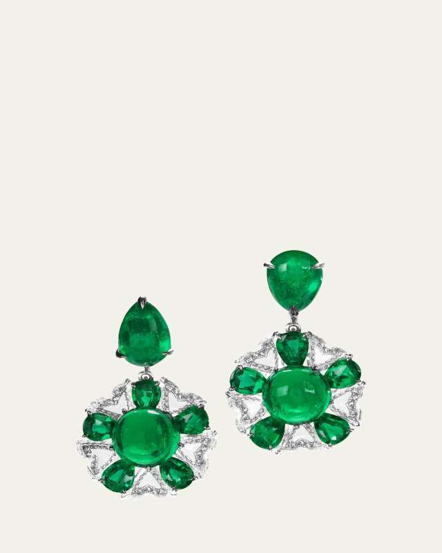 18K White Gold Emerald Earrings with Diamonds
